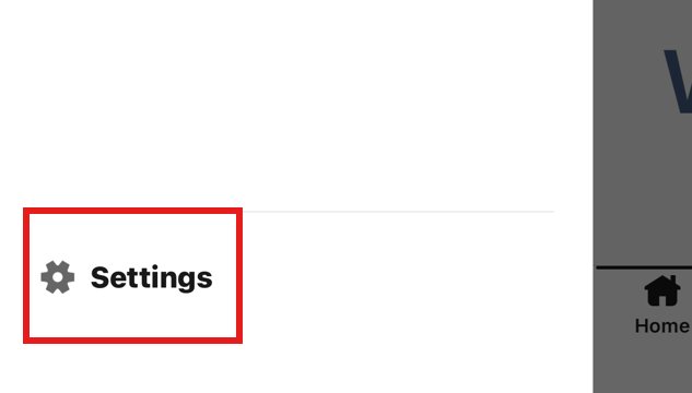 LinkedIn mobile sidebar menu with a red box highlighting the "Settings" option and gear icon.