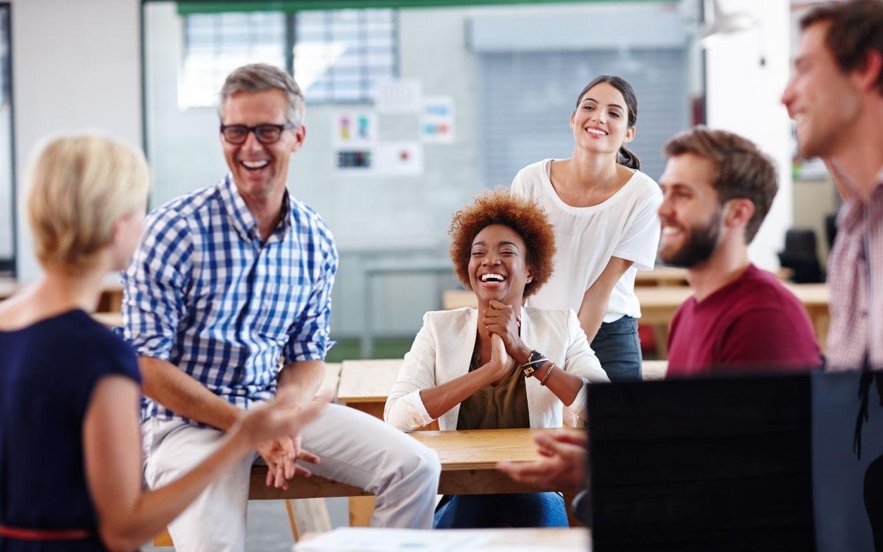 Happy Coworkers Collaborating Office Trust
