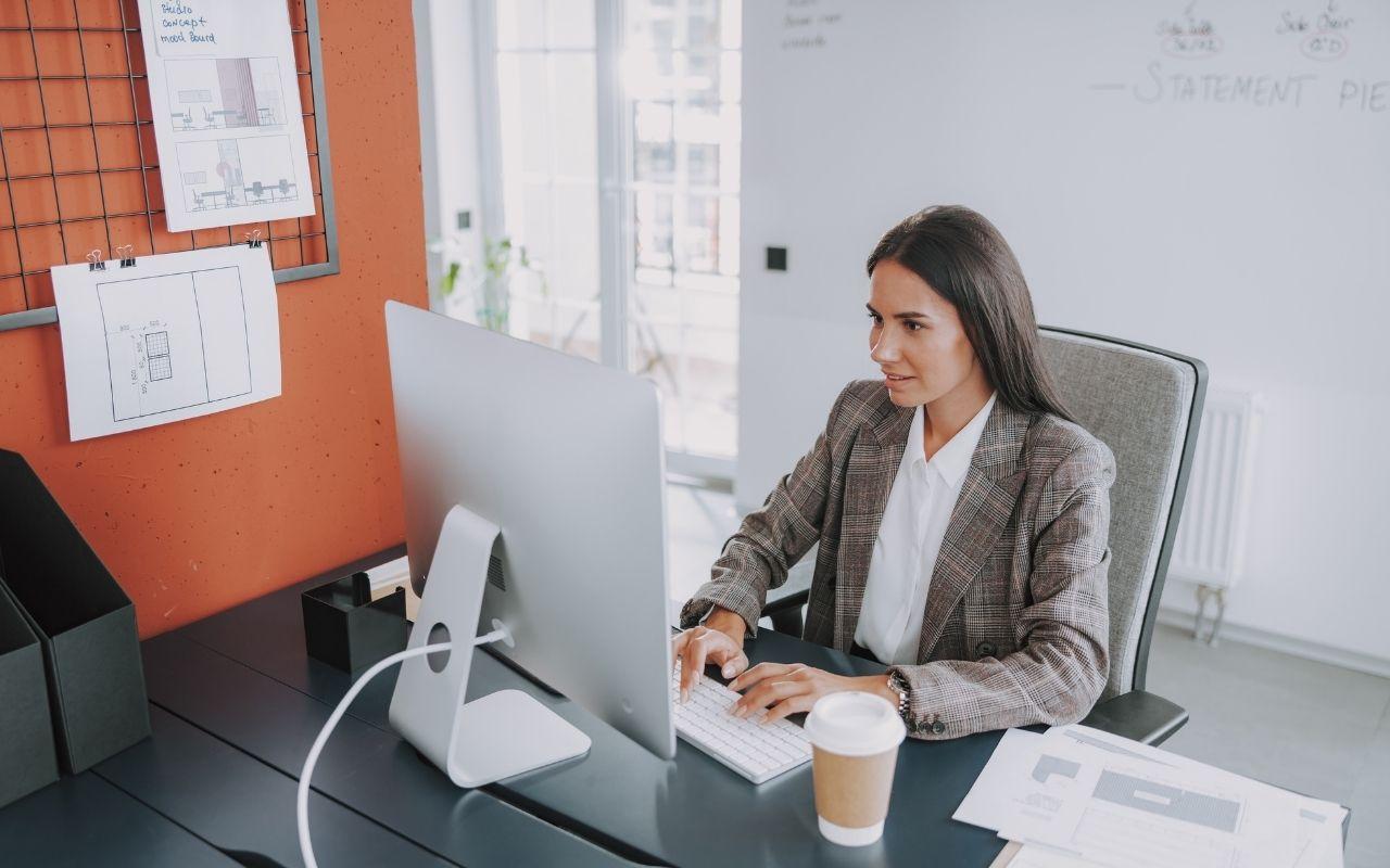 Professional Woman Working On Computer In Office