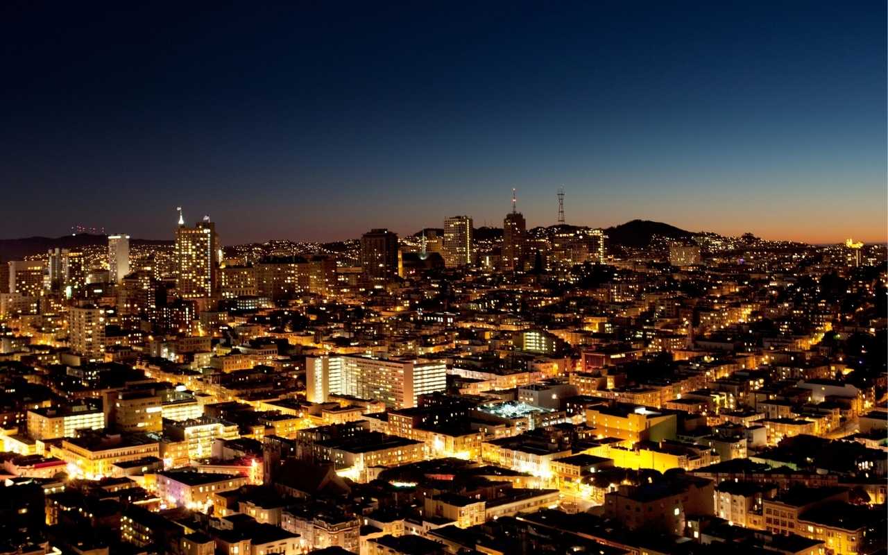 Us City At Night Booming Economy